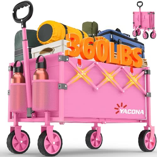 Yozoia Wagons Carts Foldable,Utility Beach Grocery Wagon with Wheels,Pink | Foldable, Lightweight, Portable, Simple Installation, for Camping Shopping Beach Garden Sports