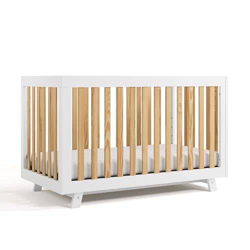 Storkcraft Beckett Grow-with-Me Convertible Crib (Natural & White) – GREENGUARD Gold Certified, Converts to Toddler Bed & Daybed, Fits Standard Crib Mattress, Easy-to-Assemble