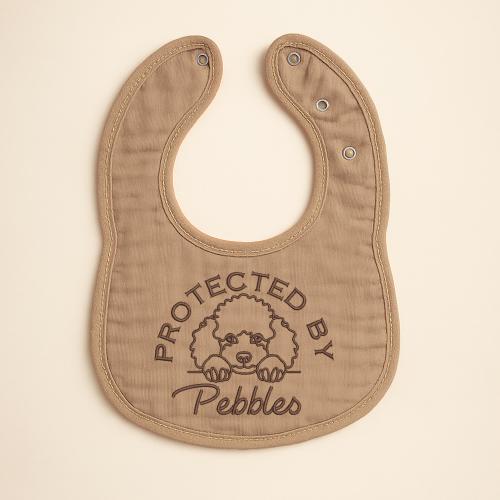 Embroidered Baby Bib, Protected By Your Dogs Name Bib, Custom New Baby Gift, Monogram Baby Shower Gift, Poodle Dog Mom Gift, Dog Big Brother