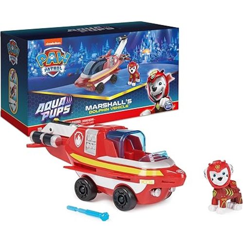 Paw Patrol Aqua Pups Marshall Transforming Dolphin Vehicle with Collectible Action Figure, Kids Toys for Ages 3 and up