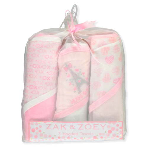 Zak & Zoey Baby Girls' 3-Pack Hooded Towels