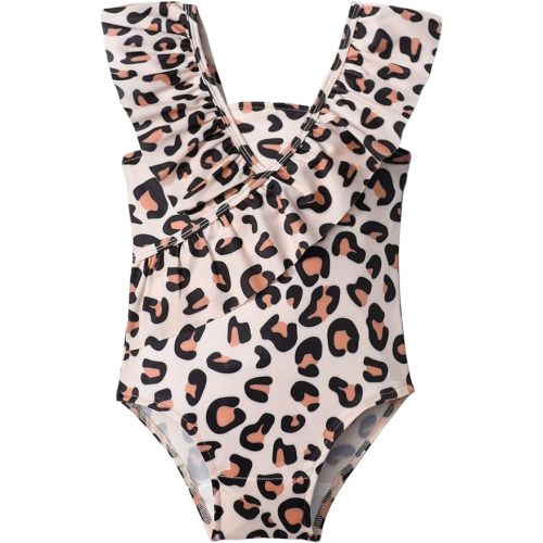 KANGKANG Baby Swimsuit Girl One Piece Swimsuit Cute Elegant Sunsuit Ruffled Swimwear Bathing Suits - 05leopard &Ruffle - 6-12 Months