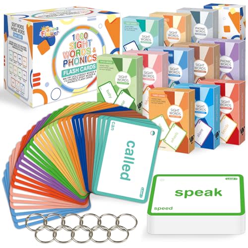 Springflower 1012 Sight Words Flash Card,900 Dolch & Fry High Frequency Sight Word,112 Phonic Flash Cards for Kindergarten Homeschool Supplies Games for Kids Pre-K, Kindergarten, 1st, 2nd, 3rd Grade