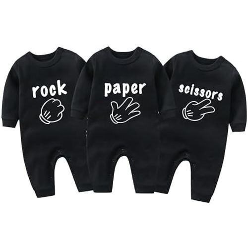 Baby Triplets Bodysuits Rock Papper Scissors Infant Baby Clothes Cute Toddler Outfits Twin Unisex Romper