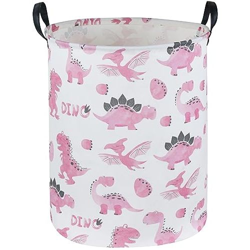 Sanjiaofen Pink Dinosaur Hamper,Kids Laundry Basket,Pink Storage Baskets for Boys and Girls Room Decor,Dinosaur Basket,Toy Organizer,Gift Hamper(Pink Dinosaur)