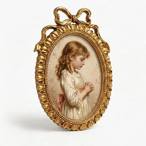 5x7 Gold Picture Frame Vintage Round Photo Frame with Glass Panel Antique Oval Bow Ornate Picture Frames for Wall Tabletop Wedding Family Decor, Gifts for Teacher Grandma Mom Couple