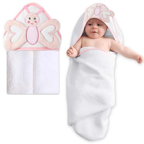 Mother's Choice Baby Hooded Towel - Large Size Cotton, Ultra-Soft & Absorbent Bath Towel for Newborns, Infants, Toddlers, Boys & Girls with Animal Hood (Butterfly)