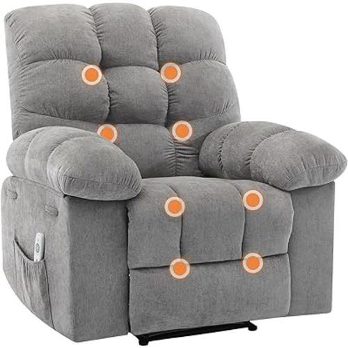 Nursery Chairs, Chair with Massage and Heat,Heat Ergonomic Overstuffed Breathable Fabric Reclining Chair with 2 Side Pockets, Remote Control, Living Room, Bedroom