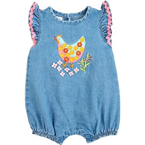 Mud Pie Baby Mud Pie Baby Girls Chicken Denim Romper;