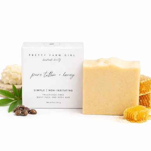 Pretty farm girl Pure Tallow + Honey Soap Bar - Fragrance Free - Handmade - Sensitive Skin - Tallow & Goat Milk.