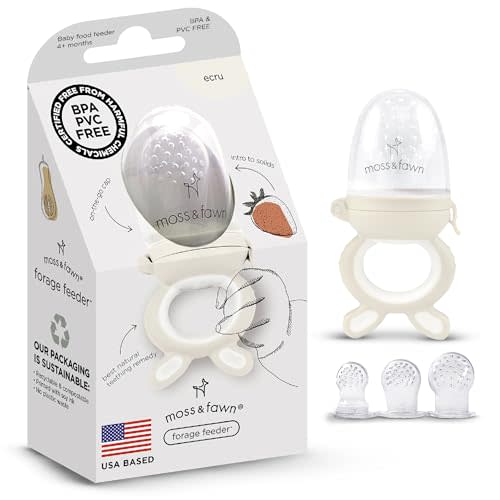 Moss and Fawn Forage Feeder - Soothing Silicone Frozen Breast Milk Popsicle & Baby Food Teething Toy, Pacifier, Fruit Feeder, & Teether - BPA, PVC & Phthalate-Free - Ecru