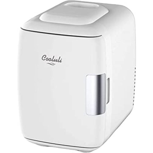 Cooluli Mini Fridge for Bedroom - Car, Office Desk & Dorm Room - Portable 4L/6 Can Electric Plug In Cooler & Warmer for Food, Drinks, Skincare Beauty & Makeup - 12v AC/DC & Exclusive USB Option, White