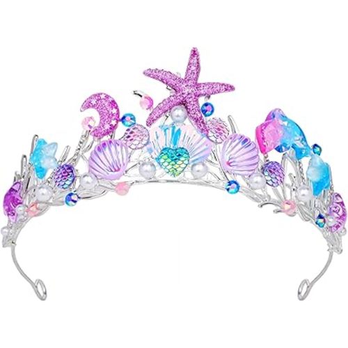 YARIEW Mermaid Crown Mermaid Birthday Decorations Mermaid Costume Mermaid Starfish Fish Scales Seashell Hair Accessories Wide Mermaid Headband Mermaid Birthday Party Gifts Purple