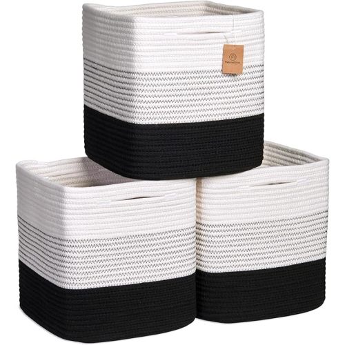 NaturalCozy Storage Cubes 11 Inch Cotton Rope Woven Baskets for Organizing, 3-Pack | Cube Storage Bin | Square Storage Baskets for Shelves Organizer, Classroom, Kids Toy Bins, Closet, Baby Nursery