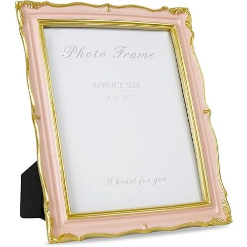 Cuspin Pink 8x10 Picture Frame Vintage Frame, Ornate Pink and Gold Picture Frame with Glass Front Handcrafted Resin Frames, Antique Textured Design for Tabletop & Wall Display