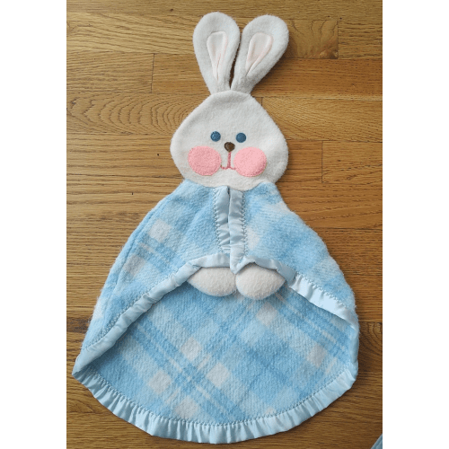 Vintage 1979 Fisher Price Blue Plaid Bunny Rabbit Lovey Baby Security Blanket