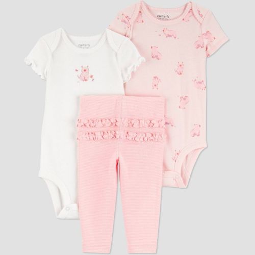 Carter's Just One You® Baby Girls' 3pc Farm Pigs Short Sleeve Bodysuits and Ruffle Leggings Set - Pink