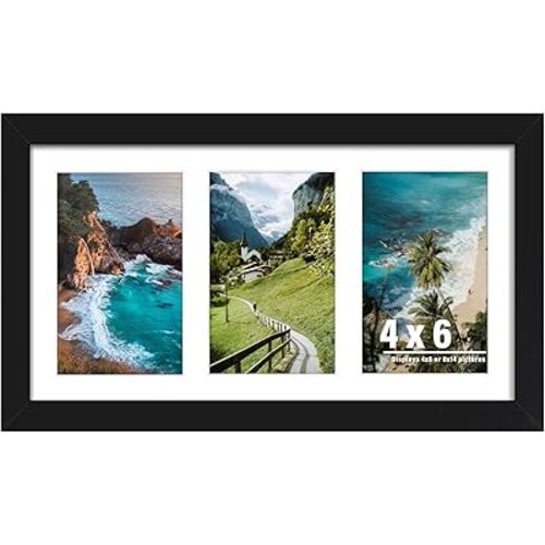 DUENPY 8x14 Collage Picture Frame, 4x6 Collage Picture Frame Displays Three 4x6 inch Photos, or 8x14 (Without Mat) for Available Horizontal Wall Mounting Display and Vertical, Black.