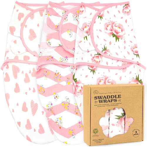 Bublo Baby Newborn Swaddles 0–3 Months – GOTS Certified Organic Cotton Baby Swaddle Blankets, Soft Breathable Infant Swaddle for Newborn Girls (3-Pack)