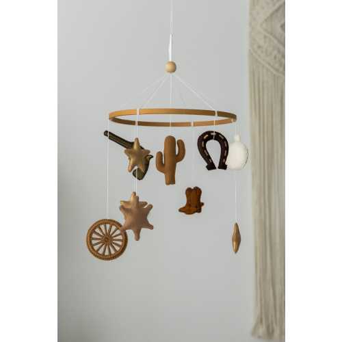 Vintage Western mobile, hanging cowboy nursery decor, horse mobile, cow boy mobile, wild west, cowboy boots, cactus, kids room, baby shower.