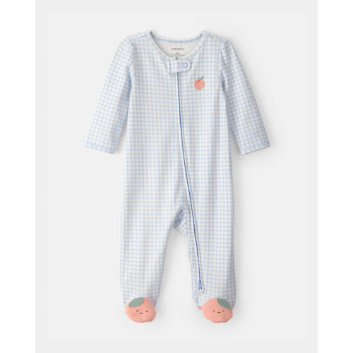 Baby Girl Peach Gingham 2-Way Zip 100% Cotton Sleep & Play Pajama - Blue | Carter's