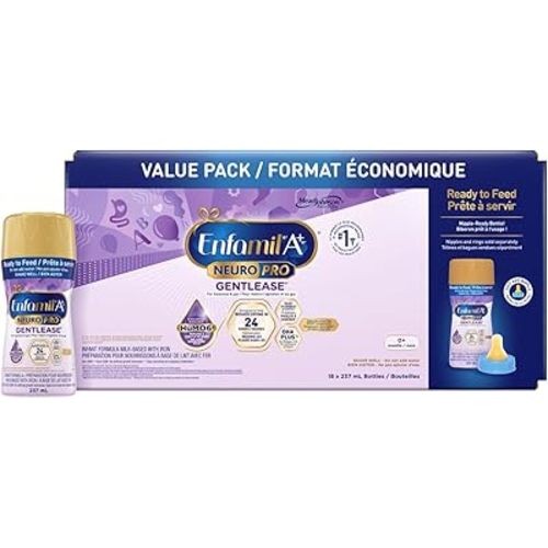 Enfamil A+ NeuroPro Gentlease, Baby Formla, Ready to Feed, Nipple-Ready Bottles, with Brain Building DHA, 0+ Months, 18 x 237mL