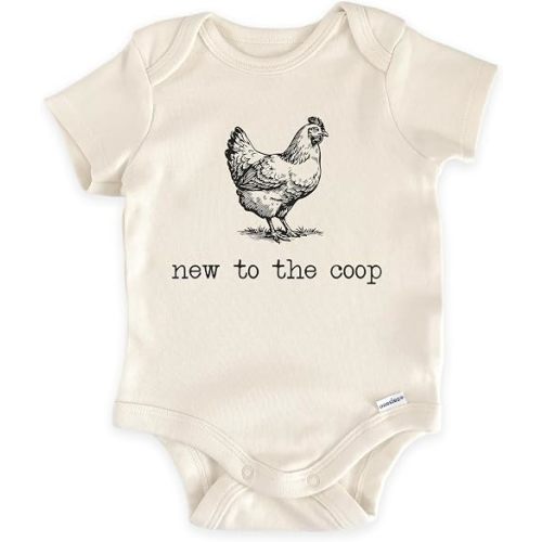 New To The Coop Chicken Pregnancy Reveal Bodysuit (0-3 Months, Natural) | Barnyard Animal Farm Baby Shower Outfit Announcement for Grandparents, Rustic Farmhouse Newborn Gift for Boys and Girls