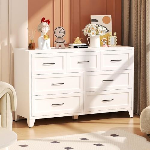Metal 9-Drawer Dresser for Bedroom, 47" Wide White Steel Chest of Drawers with Anti-Tipping Design, Odor-Free Easy to Clean Storage Organizer for Living Room, Entryway, Hallway, Home Office