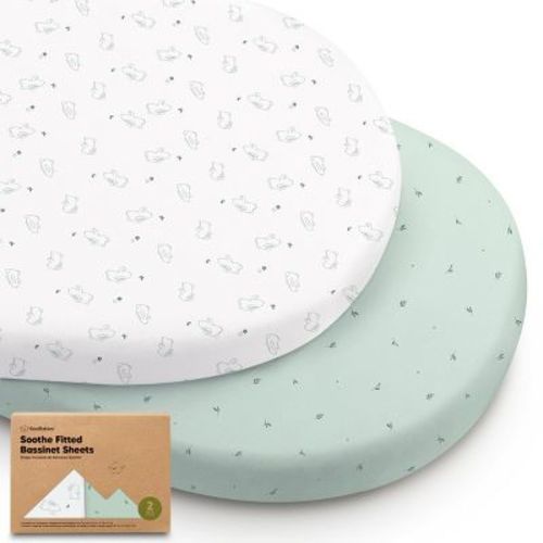 KeaBabies Organic Bassinet Sheet for Baby Girls, Boys, 2-Pack Soothe Bassinet Fitted Sheets, Bedside Bassinet Mattress Sheet (Bunnies)