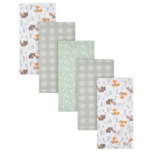 Gerber Baby Flannel Receiving Blankets, Woodlands Critters, 5-Pack