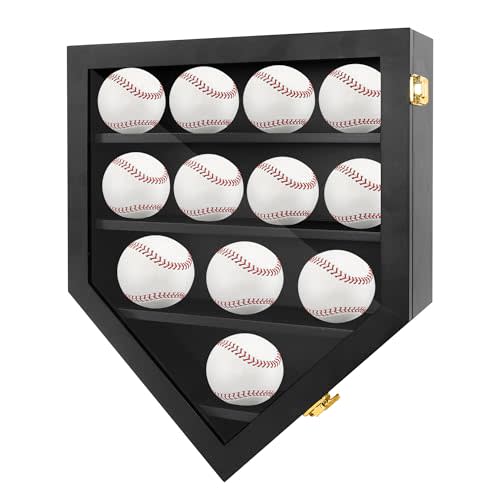 Hodeframe Baseball Display Case,Baseball Holder Display Case for 12 Baseballs, Wall Mount Baseball Shadow Box with Acrylic Door, Display Cabinet for Baseball Enthusiast Collectible,13x16,Black