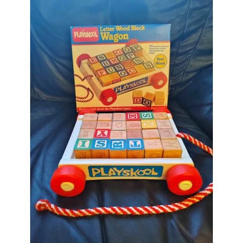 Vintage Playskool Letter Wood Block Wagon