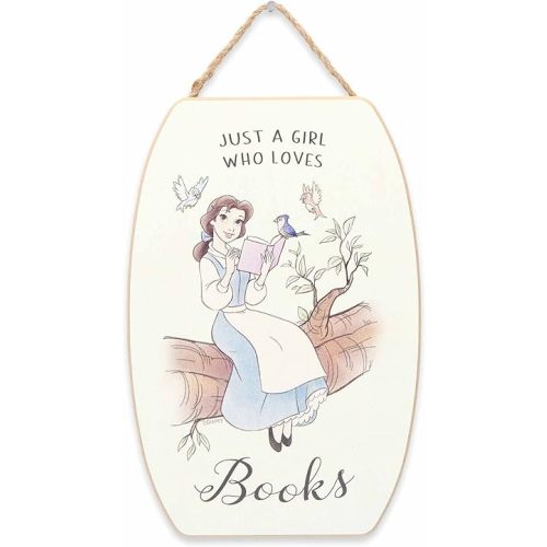Disney Beauty and the Beast Just a Girl Who Loves Books Hanging Wood Wall Decor - Cute Belle Decoration for Kids' Bedroom or Reading Nook