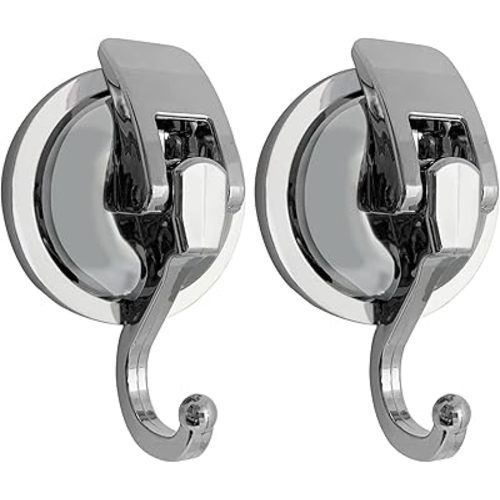 Heavy Duty Suction Cup Hooks for Shower, Bathroom Robe - Vacuum Glass Hooks, Reusable, No Hole Punched, for Garland Decoration (Silver, 2 Pack)