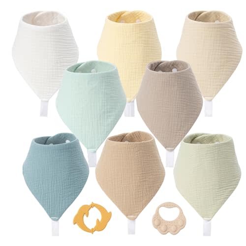 COOROBIN 8-Pack Muslin Baby Bibs, 100% Cotton Super Absorbent Baby Bandana Drool Bibs for Drooling & Feeding