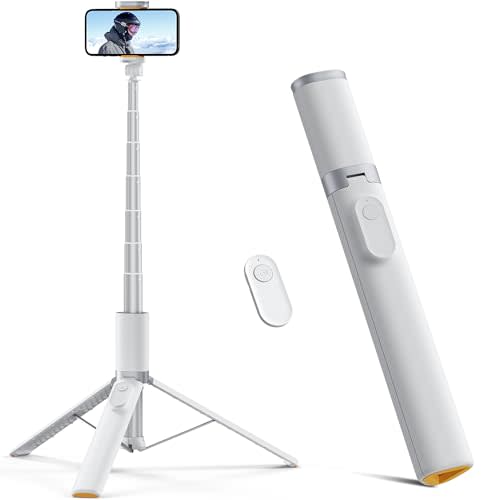 TODI 63" Phone Tripod, Extendable Selfie Stick with Wireless Remote and Phone Holder, Portable All-in-1 Cell Phone Tripod Stand for Video Recording, Compatible with iPhone/Android (White)