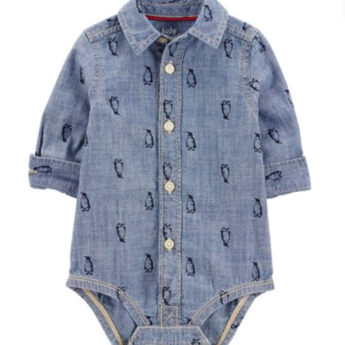 Baby Penguin Print Button-Front Bodysuit