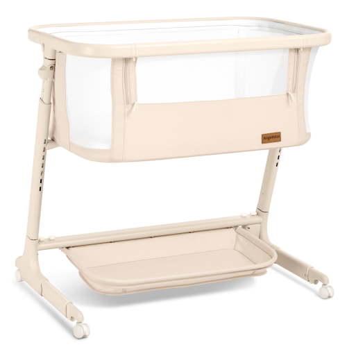 Angelbliss Electric Baby Bassinet Bedside Sleeper, Auto-Rocking Baby Crib with 5 Speeds, 6 Adjustable Heights and Music, Beige