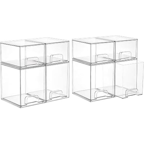 Vtopmart Stackable Storage Drawers Set of 8, Clear Plastic Organizer Bins for Baby Bottle, Beauty Supplies Storage, Ideal for Kichen Countertop, Vanity, Bathroom, Cabinet, Pantry Organization