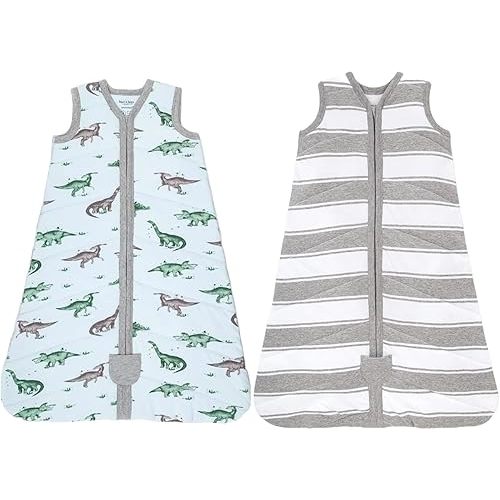 Burt's Bees Baby Beekeeper Blanket Newborn Essentials Bundle – 2-Pack Organic Cotton Wearable Swaddles, Medium Size and Lightweight (1.5 TOG), Quilted Grey Rugby + Quilted Herbivores