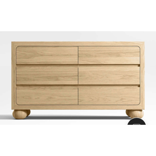 Emery 52" Natural Oak Wood Wide 6-Drawer Kids Dresser