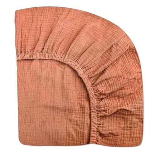 Mini Crib Sheets for Baby, Fitted Pack N Play Mattress and Mini Cribs 24" x 38", Neutral Muslin Cotton Mini Crib Mattress Sheet with Boho Style, Soft and Breathable Comfort (Brick) | Soft, Breathable, for Baby Boy Girl, Comfort, Neutral, Nursery Bedding
