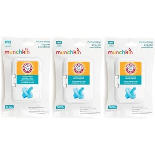 Munchkin Arm & Hammer Pacifier Wipes - Safely Cleans Breast Pump Parts and Feeding Essentials for Baby and Toddler, 3 Pack, 108 Wipes