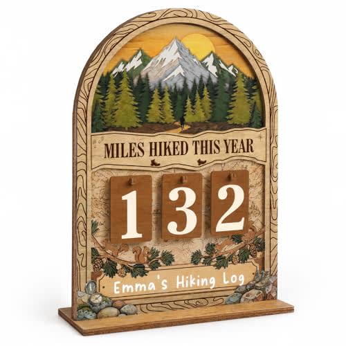Hiking Gifts for Women Men, Gifts For Hikers, Miles Hiked This Year Tracker | Wooden, Personalized, 7x5 inches, Custom Hiking Log Counter, Unique Hiking Essentials, Cool National Park Gifts