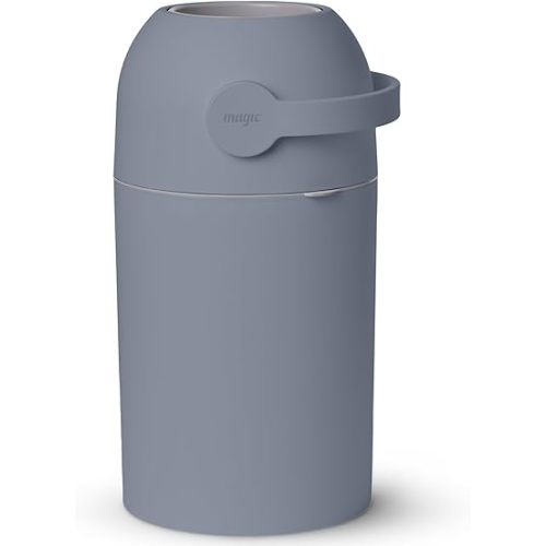 Pure Magic Diaper Pail - Majestic, Patented Odor-Stop System, Use Any Garbage Bag, One Hand Free Lever Diaper Bin, A Roll of Bag incld. (Pigeon Blue)