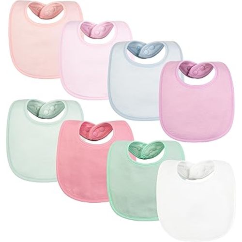 Tiny Twinkle 8 Pack Baby Bibs for Drooling and Teething – Waterproof & Absorbent Bibs for Baby Girl & Boy, Machine Washable Infant Bib Set for Newborns and Toddlers (Girl Pastel New 8-Pack)