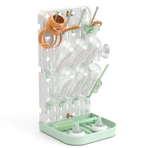 Baby Bottle Drying Rack Baby Bottle Holder Space Saving Bottle Dryer Rack Station Countertop Storage Organizer 12 Travel Bottle Drying Rack Vertical Breast Pump Part Plastic Bag Cup Dryer Tower Green