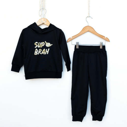 Camo sup brah Black Hoodie Sweater set