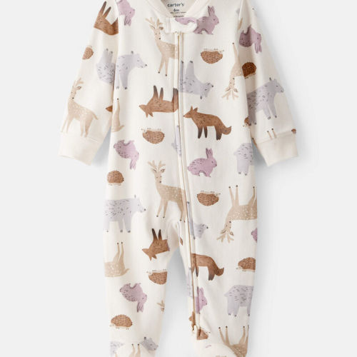 Baby Girl Fox Print 100% Cotton Long-Sleeve Sleeper - Ivory | Carter’s Oshkosh Canada