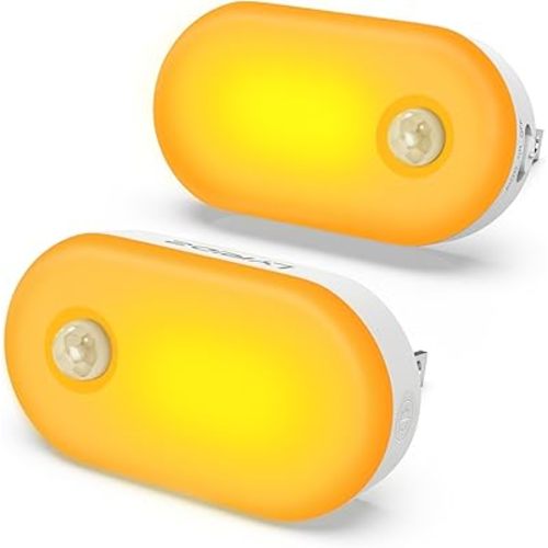 Lyridz Amber Night Light with Motion Sensor, Plug in LED Nightlights, 120LM Stepless Adjustable Brightness Ideal for Bathroom, Bedroom, Hallway, Stairs, Kids' Room, Nursery, Pet House, 2 Pack